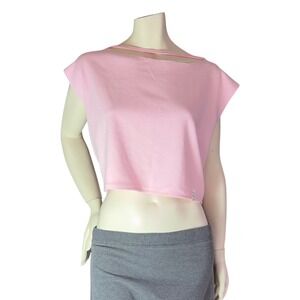 Simpłe Pink Crop Top Cutout Neckline Minimalist Barbiecore Dopamine Dressing XL
